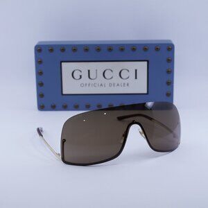 Gucci GG1560S 002 Shield Sunglasses - Gold/Brown